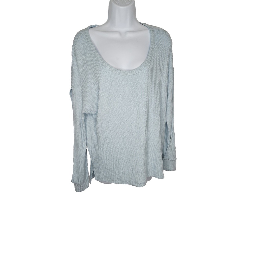 Chaser Waffle Knit Open Back Long Sleeve Top Blue Size Small New With Tags